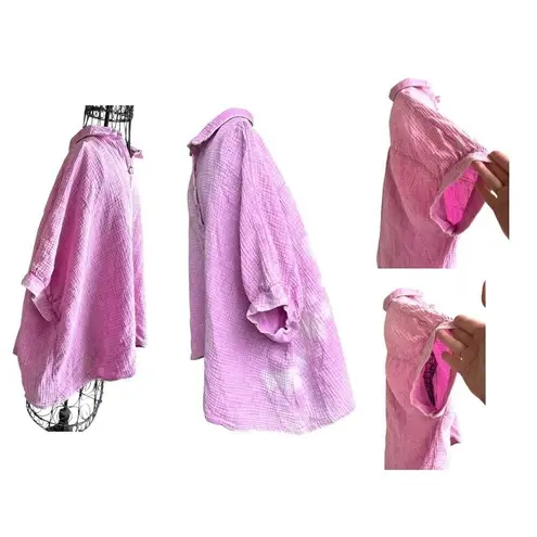 Zanana Hi Low Gauge Shirt Sz L XL Lilac Pink Distressed Button READ