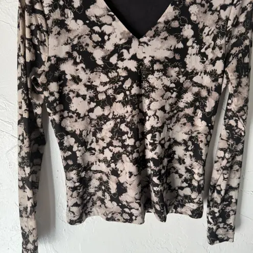 I.e. Petite Y2k Long Sleeve Top Small Black Tan Abstract Print Grunge Whimsigoth Size 00