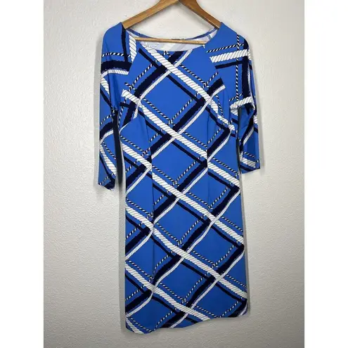 J. McLaughlin Rope Print Catalina Cloth Sheath Dress Size Small Blue White thumbnail 4
