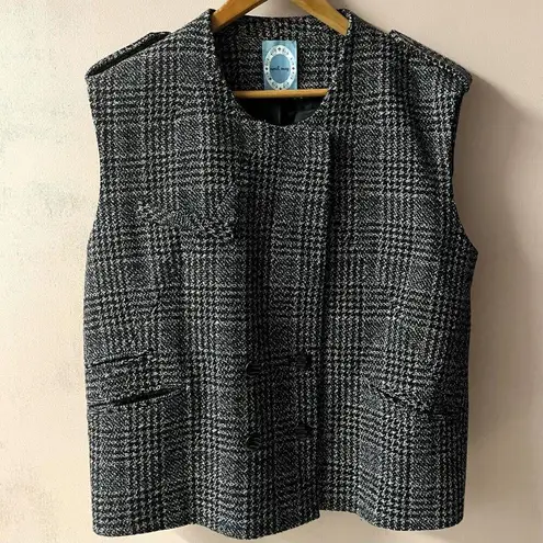 April, May Dark Gray Glen Plaid Wool Blend Vest EUC Size L Size L
