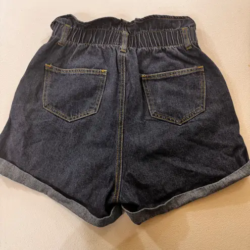 Denim Blvd Paperbag Waist Denim Shorts Dark Wash Cuffed Women's Size M