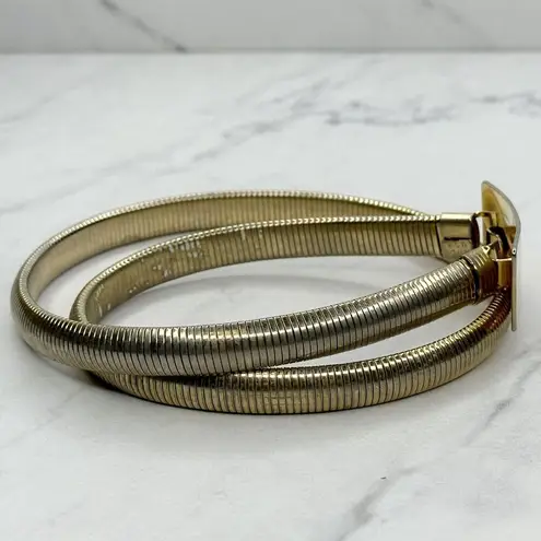 The Bar Vintage Gold Tone Buckle Coil Stretch Cinch Belt Size XS Small S Made in USA