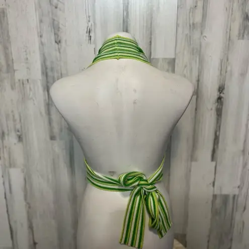 Green & White Striped Halter Crop Top – Tie Back – Size S NWT