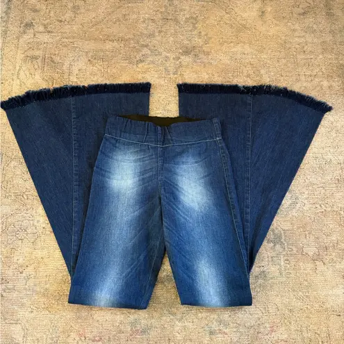 Judith March NWOT Ultra Flare Blue Jeans with Colorful Weaving Accents