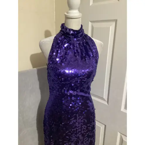 Nitelin Vintage Petite Purple Sequin Halter Neck Backless Cocktail Dress 8P Size undefined
