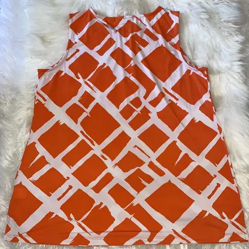 Susan Graver  Orange and White Abstract Sleeveless Top