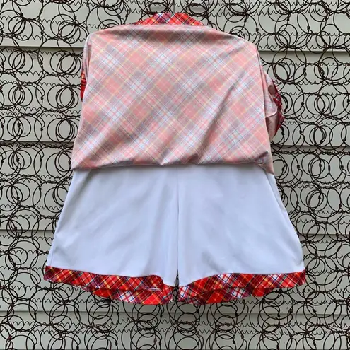 Vintage 80s red orange plaid skort skirt polyester Size L