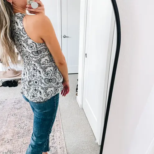 A.L.C. Black & White Floral Silk Sleeveless Blouse