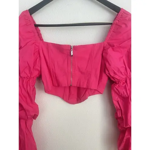 Majorelle Tawny Corset Coquette Milk Maid Puff Sleeve Crop Top Hot Pink Barbie S