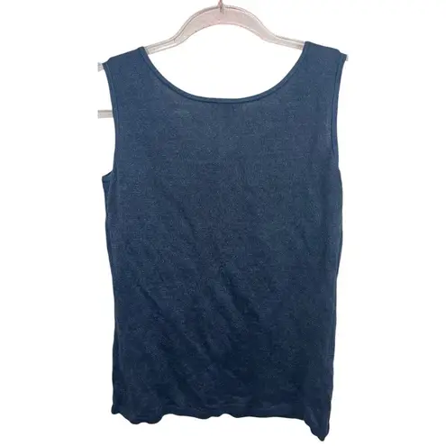 Lafayette 148 Knit Top Women Blue Small Linen Cotton Quiet Luxury Minimalist