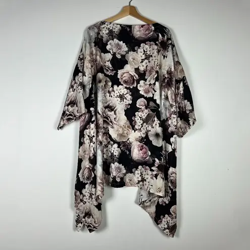 Eskandar Silk Satin Watercolor Rose Flower Print Pattern Kaftan Blouse Top L