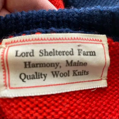 Vintage Handmade Red Blue Striped Wool Knit Sweater size Large