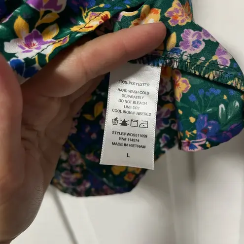 Pleione Floral Puffed sleeve smocked waist peplum blouse size large