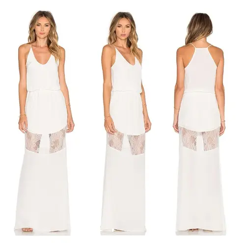 Karina Grimaldi Silk Blend Camila Maxi Ivory Dress Lace Cutout Revolve S