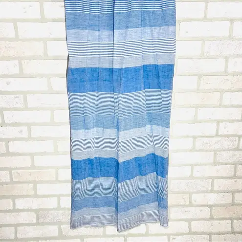 Bella Dahl Frayed Hem Duster Blue Striped Maxi Dress Linen Blend Size S