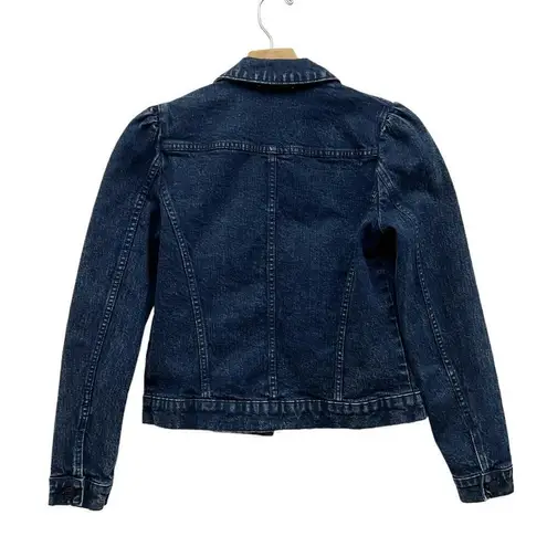 La Vie Rebecca Taylor Shirred Shouder Cropped Denim Jacket in Dark Blue size XS