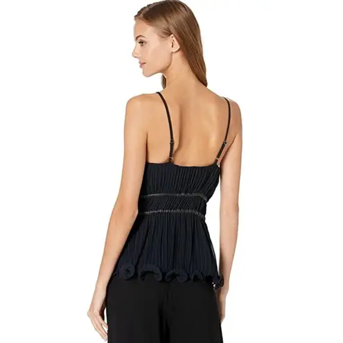 BCBGMAXAZRIA  Top Women's XS Black Ruffle Trim Pleated Top Spaghetti Straps