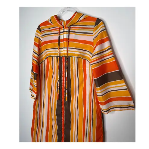 1970s Bard’s Toronto Striped Hooded Zip Caftan Dress vacation pool beach medium Orange