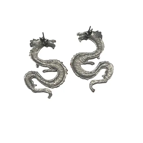 Silver Dragon Earrings Mystical Chinese Fantasy Intricate Detailing 2.25"