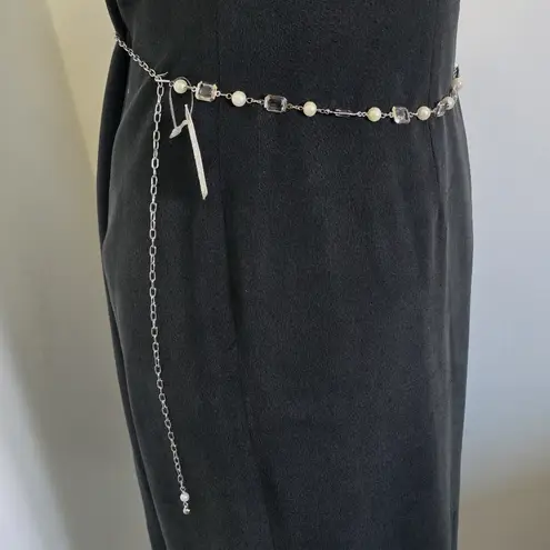 Boutique Thin Chain Belt Silver with Pearls and Clear Links