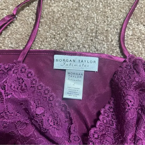Morgan Taylor Womens Aubergine Mini Coquette Nightgown Sz L Chemise Satin Lace