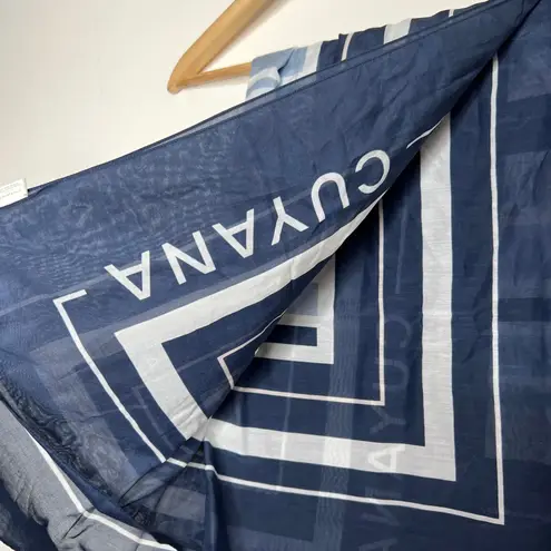 Cuyana Large Navy Blue Light Blue Pink Grey Striped Cotton/Silk Scarf Italy