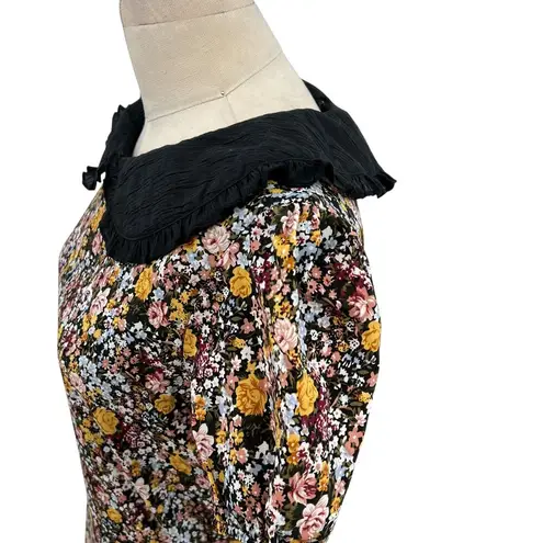 Roolee Floral Print Oversized Collar Neckline Short Sleeve Dress Size Small