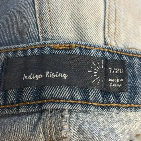 UEC Indigo Rising High Rise Color Block Cut Off Raw Frayed Hem Shorts 7/28 Retro Blue