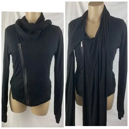 BCBG Max Azria Black Zip Up Scarve Athleisure Jacket S Small