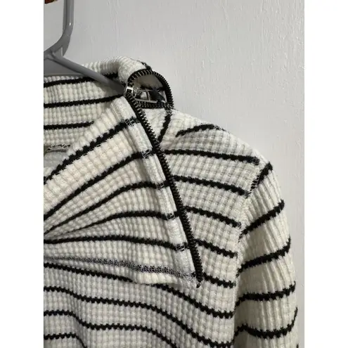Lilla P Sweater Womens Medium White Striped Slouch Neck Long Sleeve Waffle Knit Size L