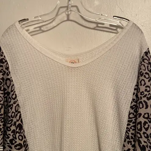 Grace & Emma Waffle Knit Leopard Print Blouse
