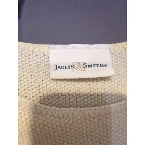 Jaclyn Smith Cream Embroidered Knit Top, Women's Small Pullover, Short Sleeve