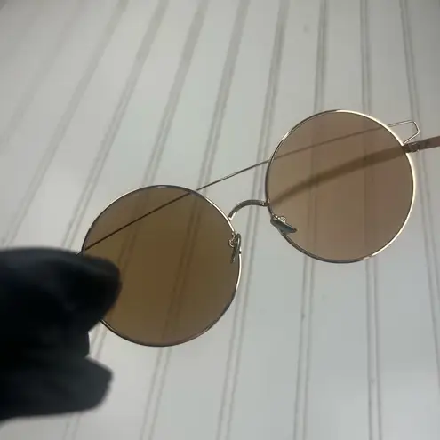 Gold Round Metal Frame Sunglasses Unisex Brown Tint Lenses Vintage Style