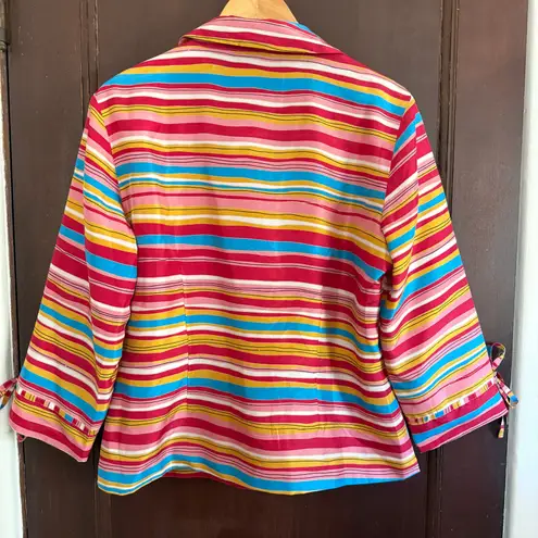 Anne Carson | Red Yellow and Blue striped Silk Button down Shirt | Large