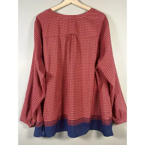 Lucy & Laurel Tunic Top 3X Womans Blouse Red Navy Fisherman Roll Tab Sleeve - Image 7