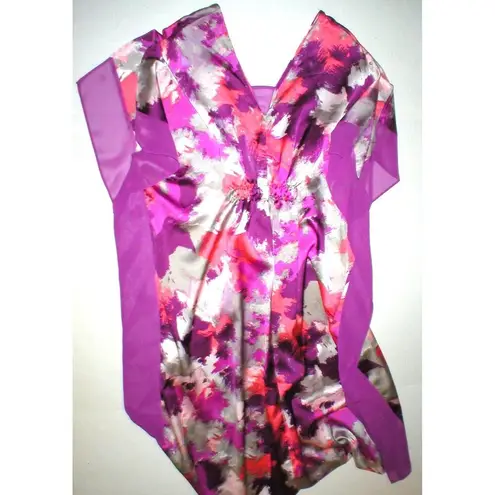 New Womens NWT $68 Satin H Halston Caftan Night Gown S M Cover Up Purple Orange Size M