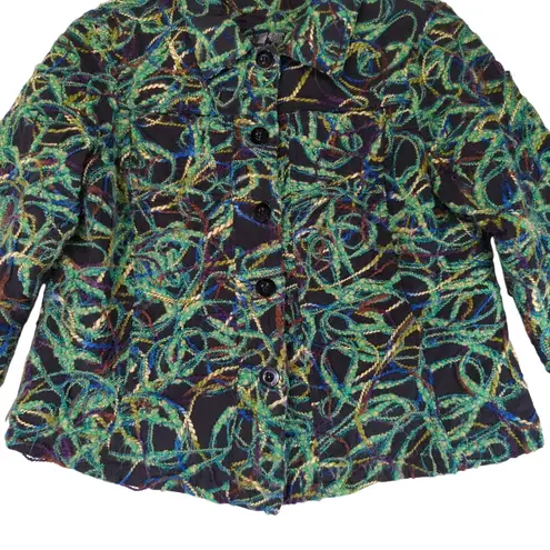 Vintage Kaktus Wearable Art Button Front Jacket Maximalist Women's Size XL Black