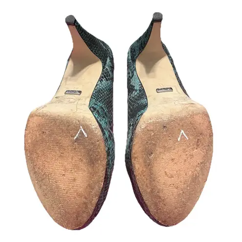 Buffalo London Teal Black Embossed Snakeskin Platform Heels Pumps Size 10 Green