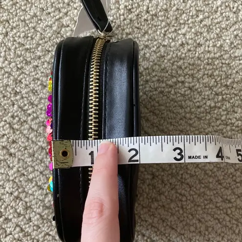 NEW Colorful Sequin Vegan Leather Zippered Pouch Small Bag NWT Black