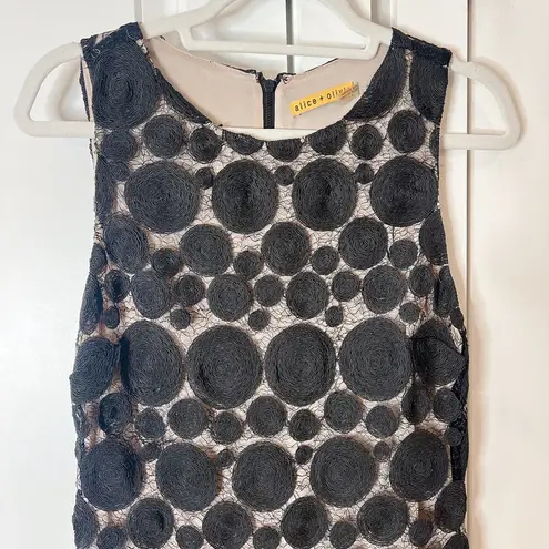 Alice + Olivia  Black Polka Dot Dotted Mesh Sleeveless Mini Shift Dress | 4