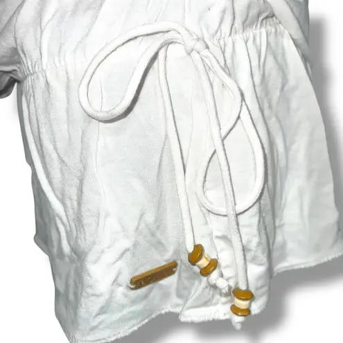 Lole Womens Tank Top Embroidered Elastic Peplum Waistband Pullover White Large