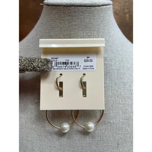The Sak NWT Matte Gold Circle Hoop Earrings w/ Pearl Detail & Lever Back
