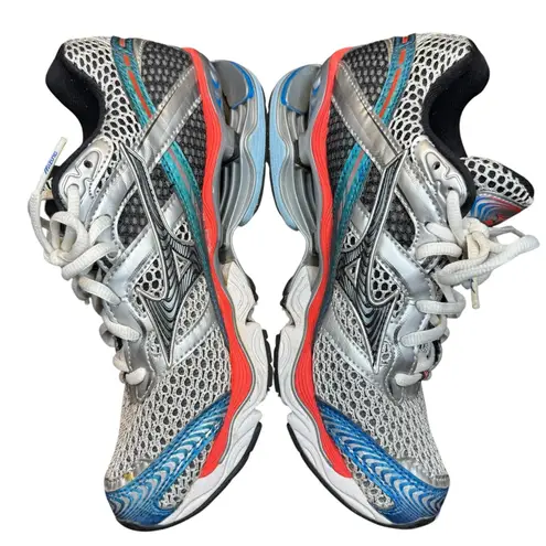 Mizuno Wave Creation 15 Running Shoes Womens 7.5 Silver Blue Red Mesh Athletic