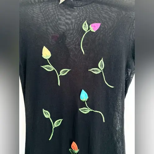 Vivienne Tam Vintage Y2K Black Mesh 3D Floral Rosebud Bodycon Stretch Dress Sz 1