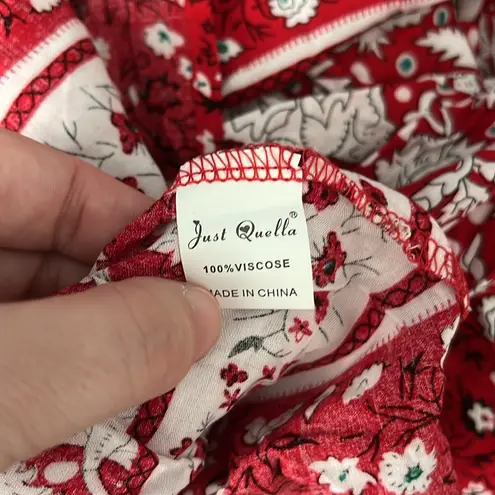 Just Quella Red Floral Smocked Mini Dress Size 4-6 (S) NWT