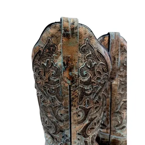 Women’s J.B. Dillon Reserve Distressed Turquoise Patina Western Boots – Size 11B Brown