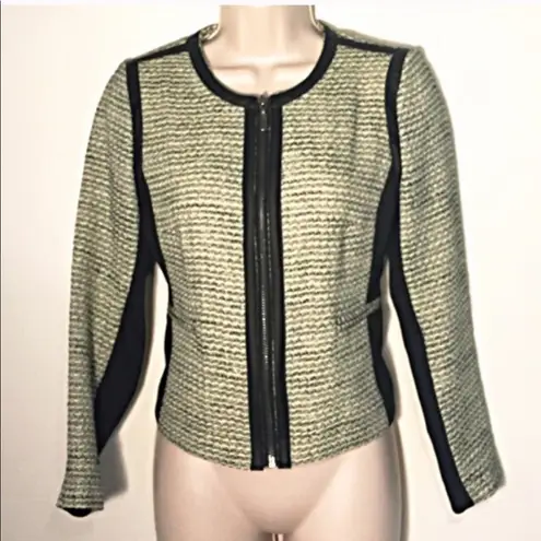 Alfani π tweed collarless knit green jacket