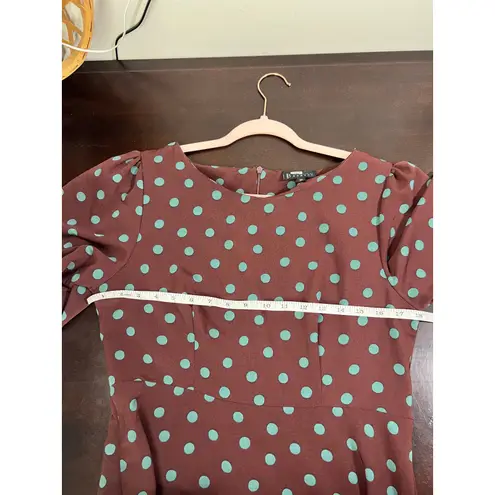 Bobeau Size Medium Dara Printed Dress Brown Green Polka Dots Hourglass Midi