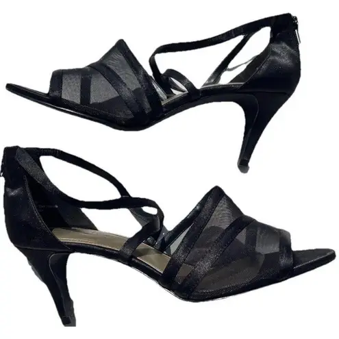 Amelia Grace Shoes Women’s Size 10 Palm Print Fabric Heels Slip On Open Toe Heel Black