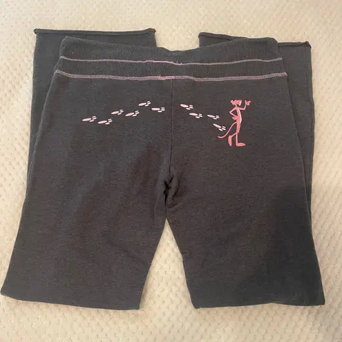 Pink Panther vtg dk gray flare leg low rise drawstring waist yoga pants. Size M. Size M